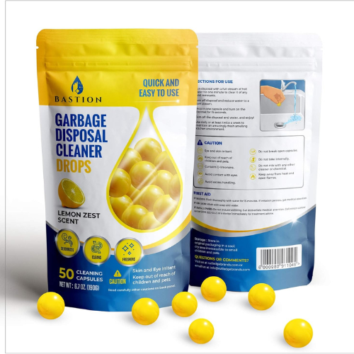 Bastion Garbage Disposal Cleaner & Deodorizer Drops , 50 Count.