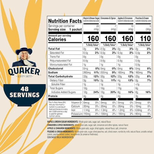 Quaker Instant Oatmeal β 4-Flavor Variety Pack, 48 Count