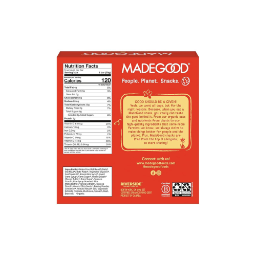 MadeGood Morning Cinnamon Bun Bars Organic , (5ct , 5.3oz)