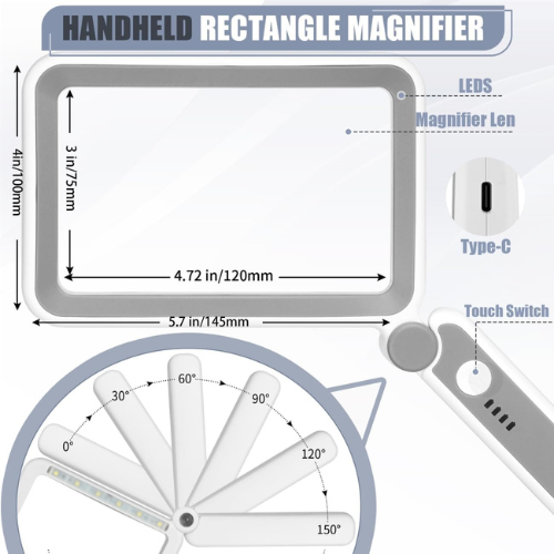 5X Rechargeable Folding Magnifying Glass with Dimmable LED Light