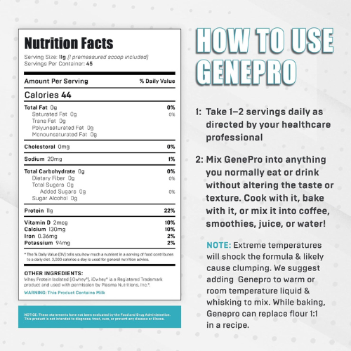 Genepro Unflavored Protein Powder – 3rd Generation, 45 Servings