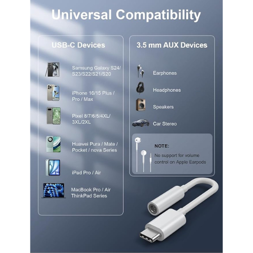 USB-C to 3.5mm Audio Adapter – HiFi 2-Pack, Type-C to Aux