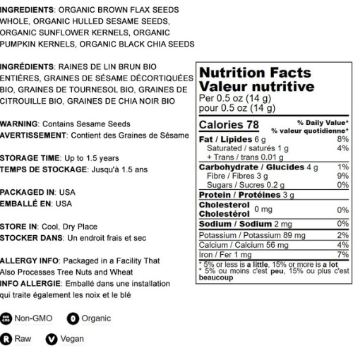 Food to Live Organic Super 5 Seeds Mix, 1.5 Pounds