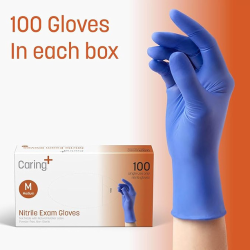 Caring Nitrile Exam Gloves – Blue, Powder-Free, 100 Pack