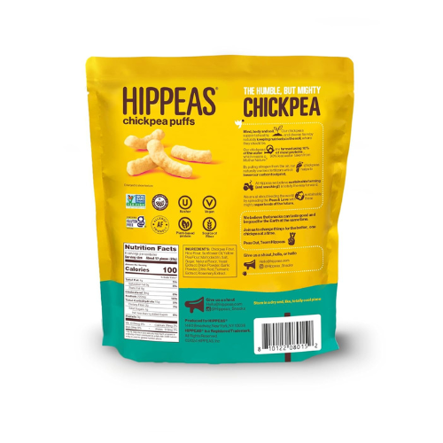 Hippeas Chickpea Puffs Vegan White Cheddar , 0.8 oz Bags , Pack of 6.