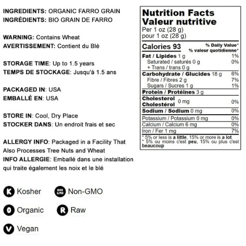 Food to Live Organic Italian Pearled Farro, 3 Pounds