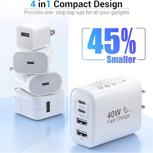 TT&C 40W USB-C Wall Charger β 4-Port PD+QC Fast Charging Block