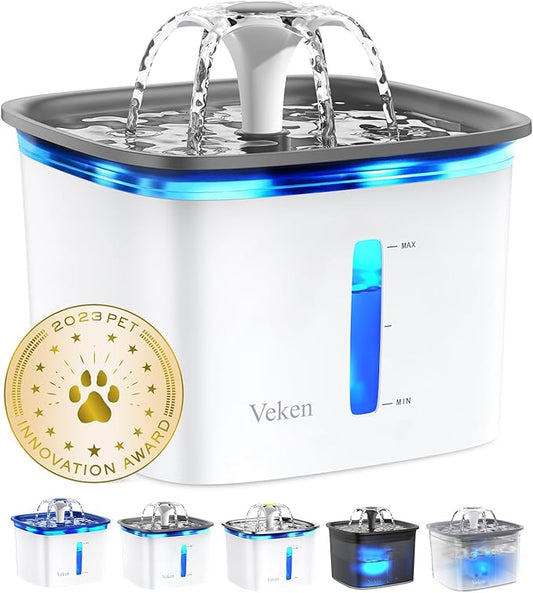 Veken Pet Water Fountain – 95oz/2.8L, Automatic Dispenser with Filters (Grey)