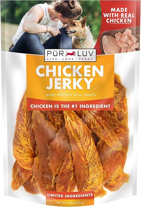 Pur Luv Chicken Jerky Treats – 16oz, 100% Real Chicken, High Protein