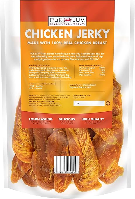 Pur Luv Chicken Jerky Treats β 16oz, 100% Real Chicken, High Protein