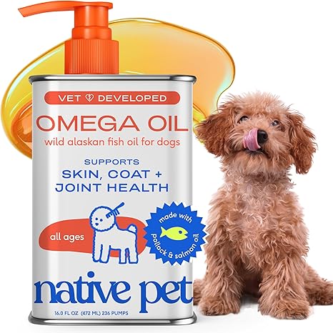 Native Pet Omega 3 Fish Oil – 16oz, Skin & Joint Support for Dogs & Cats