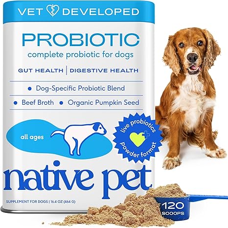 Native Pet Probiotics Powder – 120 Scoops, Digestive & Immune Support for Dogs