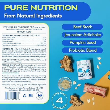 Native Pet Probiotics Powder – 120 Scoops, Digestive & Immune Support for Dogs