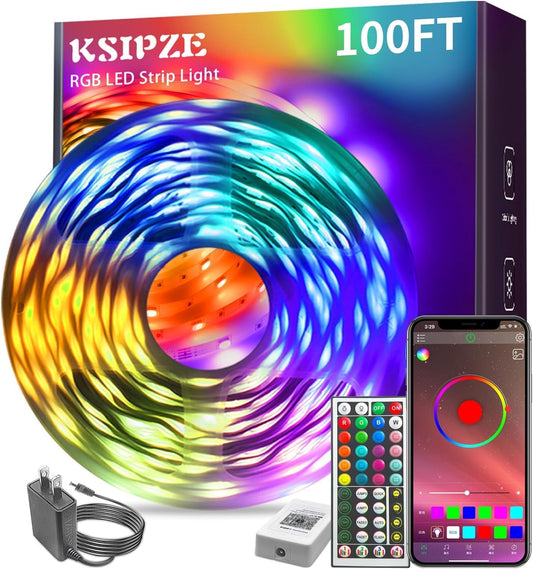 KSIPZE 100ft RGB LED Strip Lights – Music Sync, App Control