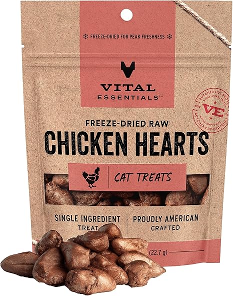 Vital Essentials Chicken Hearts – 1oz Freeze-Dried Cat Treats