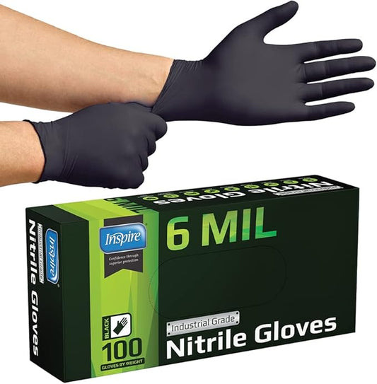 Inspire Black Nitrile Gloves – 6 Mil, Heavy Duty, Disposable