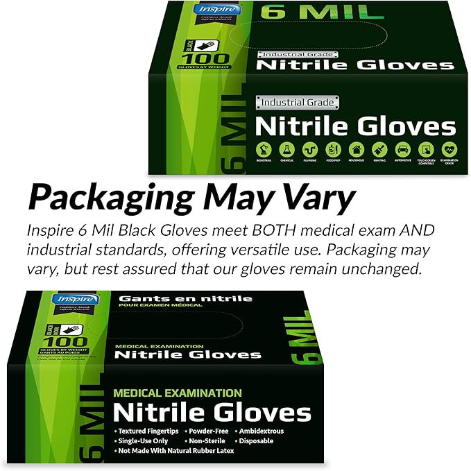 Inspire Black Nitrile Gloves – 6 Mil, Heavy Duty, Disposable