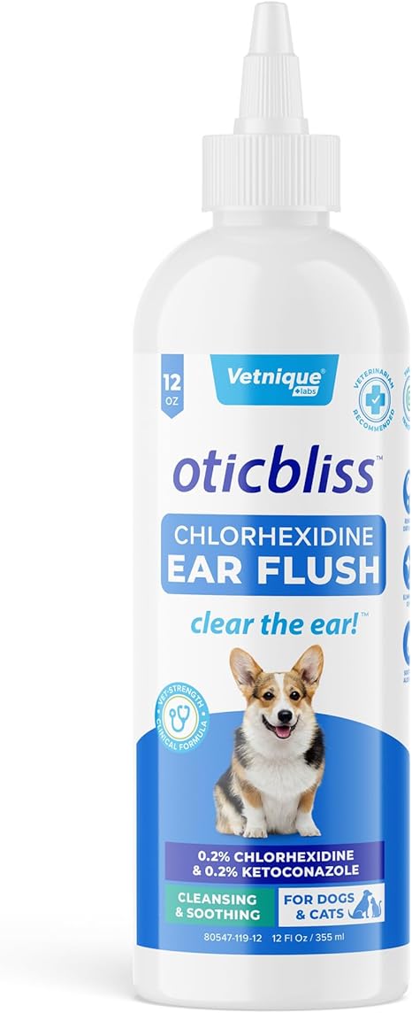 Oticbliss Medicated Ear Cleaner – 12oz Flush for Dogs & Cats