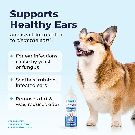 Oticbliss Medicated Ear Cleaner – 12oz Flush for Dogs & Cats