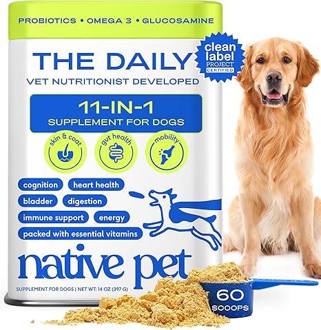 Native Pet 11-in-1 Dog Multivitamin – 60 Scoops, Gut & Joint Support Powder