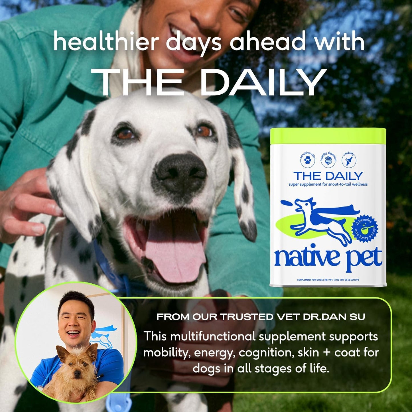 Native Pet 11-in-1 Dog Multivitamin – 60 Scoops, Gut & Joint Support Powder