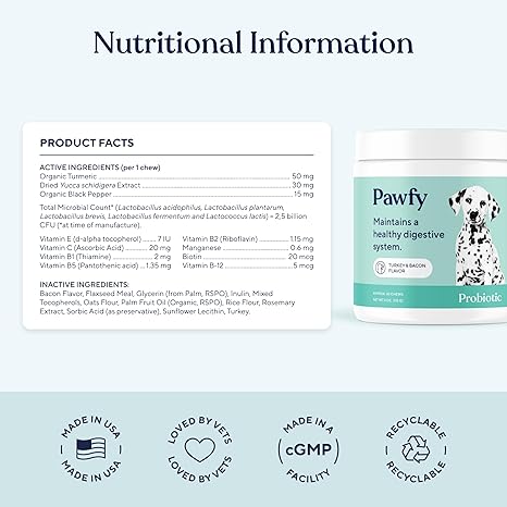 Pawfy Dog Probiotics – 30 Bacon Chews