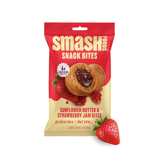Smash Foods Superfood Bites , Sunflower Butter & Strawberry Jam Goodness.