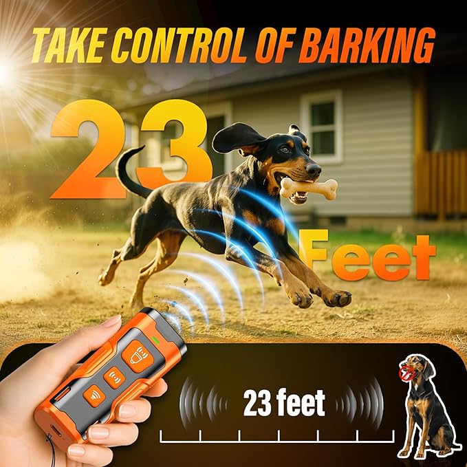 Ultrasonic Bark Control Device – 6 Modes, 23ft Range, Rechargeable & Safe