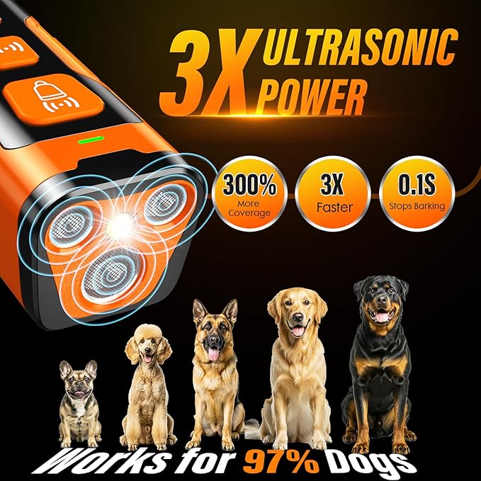 Ultrasonic Bark Control Device – 6 Modes, 23ft Range, Rechargeable & Safe