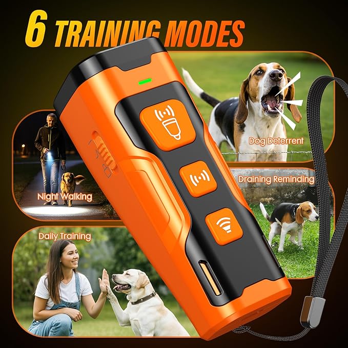 Ultrasonic Bark Control Device – 6 Modes, 23ft Range, Rechargeable & Safe