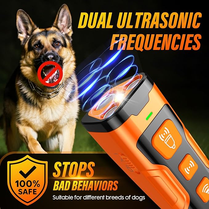 Ultrasonic Bark Control Device – 6 Modes, 23ft Range, Rechargeable & Safe