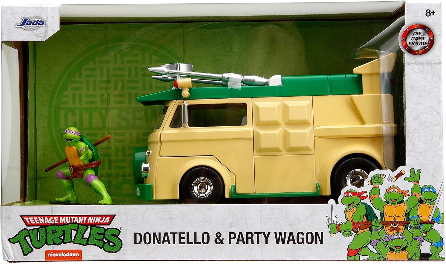 Teenage Mutant Ninja Turtles 1:24 Party Wagon Die-Cast Car & 2.75" Donatello Figure – Collectible Toy for Kids & Adults