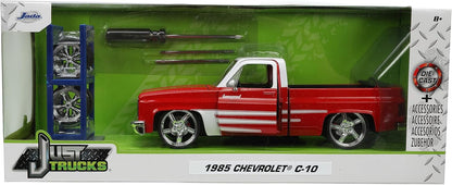Just Trucks 1:24 1985 Chevy C10 Die-Cast Truck w/Tire Rack – Red/White
