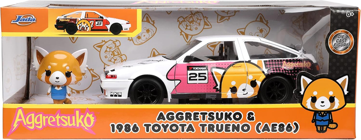 Jada Toys Sanrio 1:24 1986 Toyota Trueno Die-Cast Car & Aggretsuko Figure