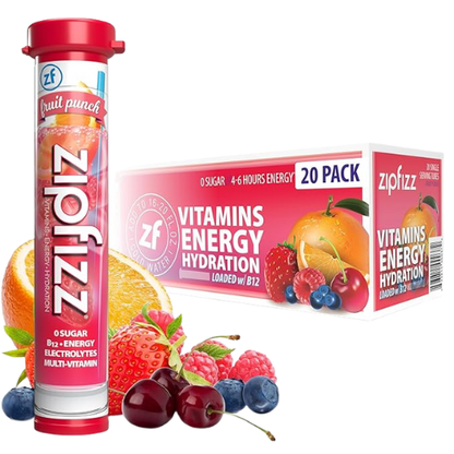 Zipfizz Energy Drink Powder – Fruit Punch, 20 Pack