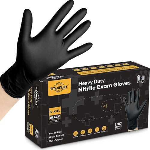 TitanFlex Nitrile Exam Gloves – Black, 6-Mil, Heavy Duty