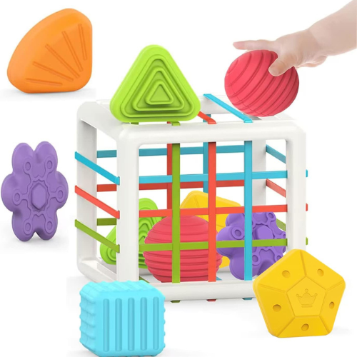 MINGKIDS Montessori Toys for 1 Year Old , 6 Piece Multi Sensory Shape Sorting Set.