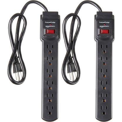 Basics Surge Protector – 6 Outlets, 2ft Cord, 2-Pack