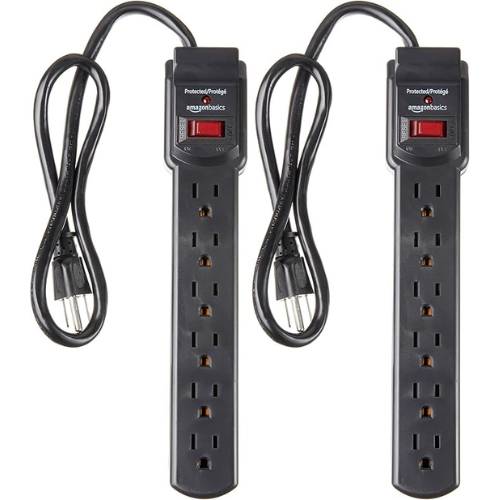 Basics Surge Protector – 6 Outlets, 2ft Cord, 2-Pack