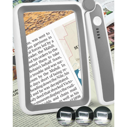 5X Rechargeable Folding Magnifying Glass with Dimmable LED Light – Large Rectangle Handheld Magnifier for Reading Small Print, Ideal for Seniors and Low Vision