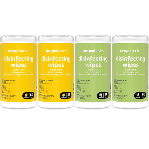 Amazon Basics Sanitizing Wipes – Lemon & Fresh Scent , Cleans and Deodorizes , 340 Count (4 Packs of 85)