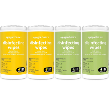 Amazon Basics Sanitizing Wipes – Lemon & Fresh Scent , Cleans and Deodorizes , 340 Count (4 Packs of 85)