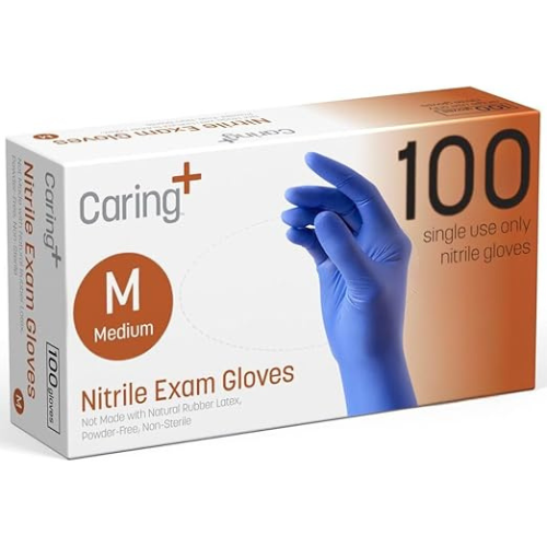 Caring Nitrile Exam Gloves – Blue, Powder-Free, 100 Pack