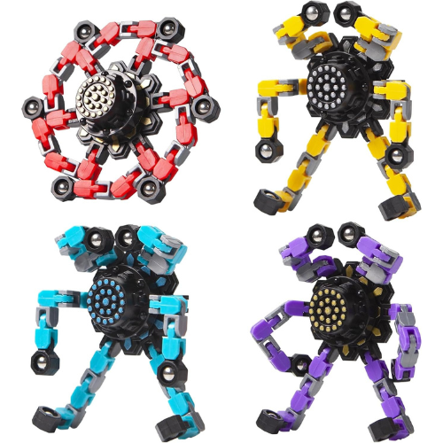 4 Piece Transformable Fidget Spinners  Stress Relief and Sensory Toys for Kids and Adults , Ideal for Parties and Stocking Stuffers.