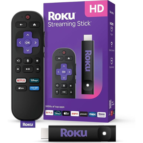 Roku Streaming Stick HD 2025 – Voice Remote, Free & Live TV