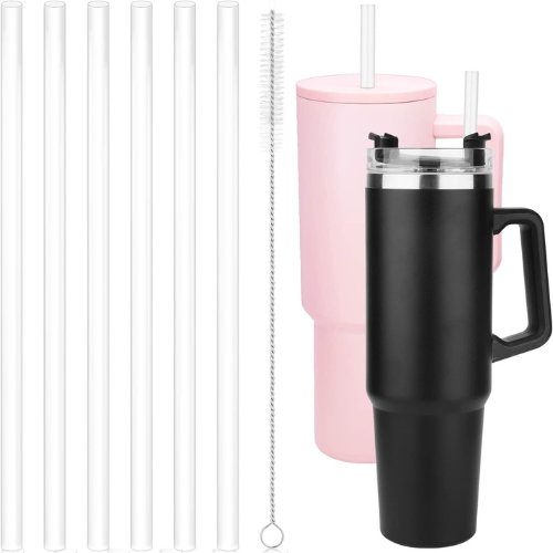 6-Pack Reusable Replacement Straws with Cleaning Brush for Stanley 40oz & 30oz Cups and Simple Modern Trek Tumblers (12.2in)