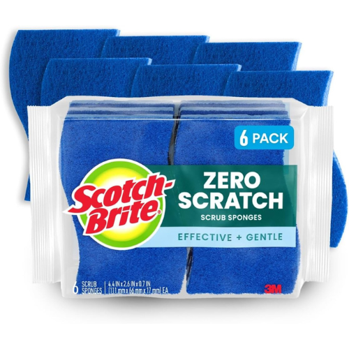 Scotch-Brite Zero Scratch Scrub Sponge – 6-Pack, Safe for Nonstick and Multi-Surface Cleaning