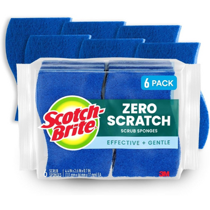 Scotch-Brite Zero Scratch Scrub Sponge – 6-Pack, Safe for Nonstick and Multi-Surface Cleaning
