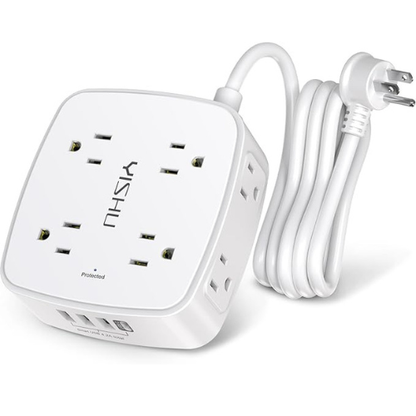 Surge Protector Power Strip – 8 Outlets, 4 USB, 6Ft Cord, White