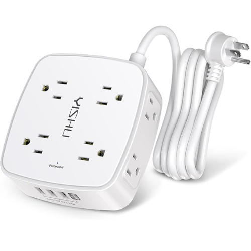 Surge Protector Power Strip – 8 Outlets, 4 USB, 6Ft Cord, White